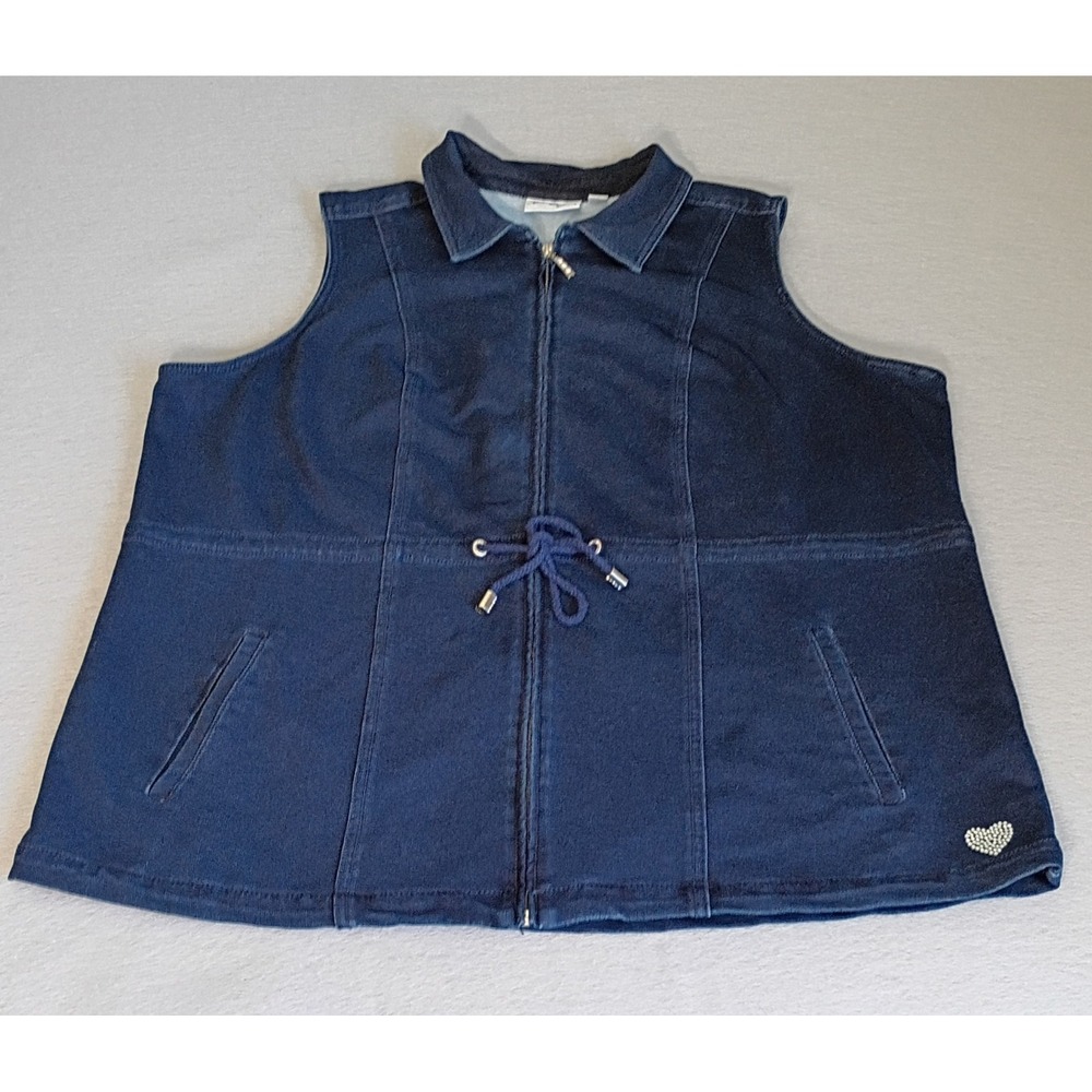 Quacker Factory DreamJeannes Zip Front Drawstring Cargo Vest Womens 1X